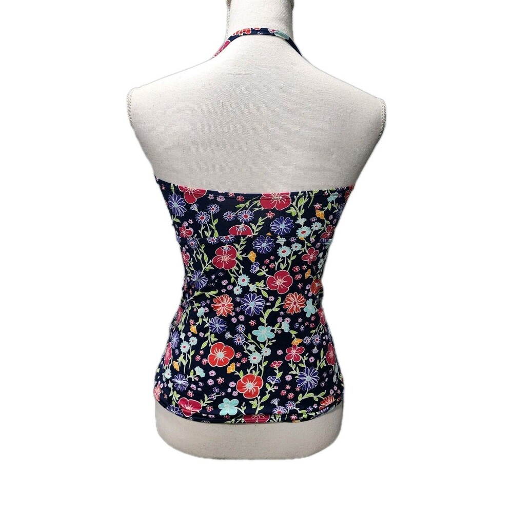 Liz Claiborne Swimwear Navy Flower Bandeau Tankini Swim Top Size Medium - Picture 2 of 9